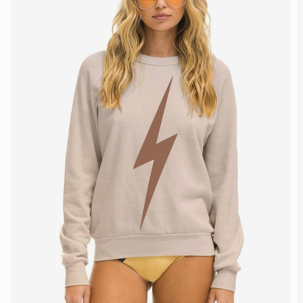 Beige Sweatshirt with Brown Lightning Bolt